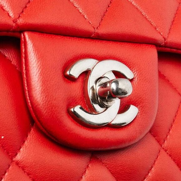 Chanel Red Quilted Lambskin Leather Classic Medium Double Flap Bag - Picture 7 of 12